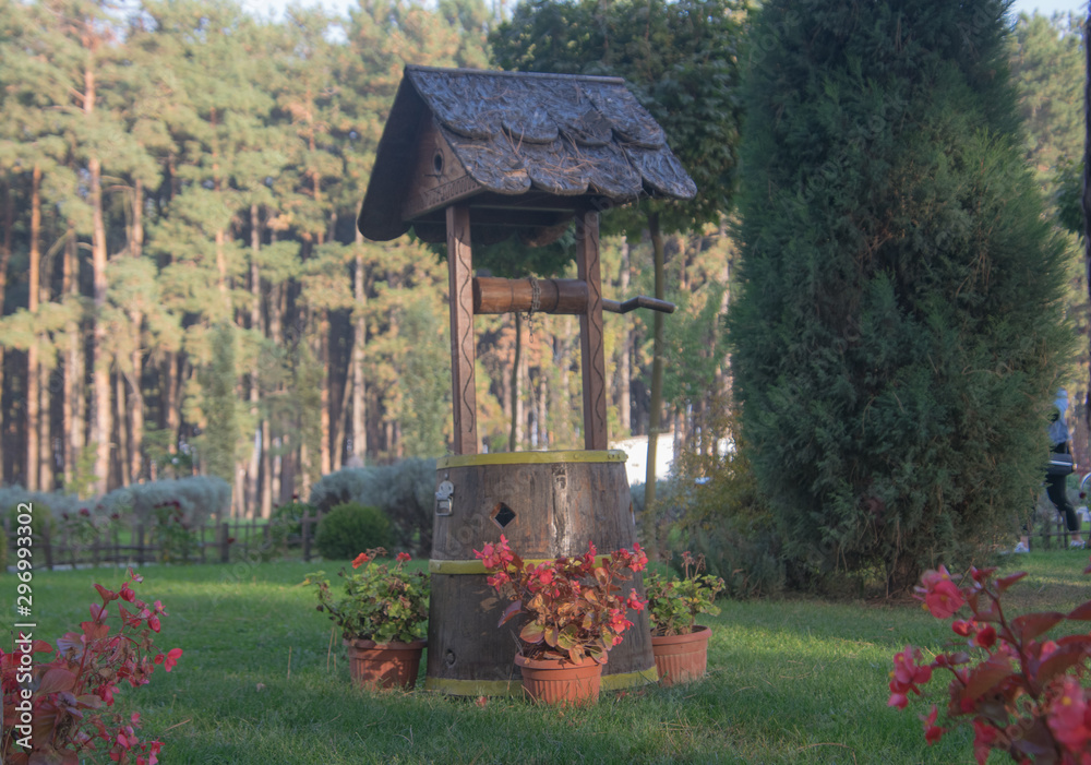 small wooden well in the woods