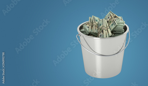 20 Dollar bills in a bucket