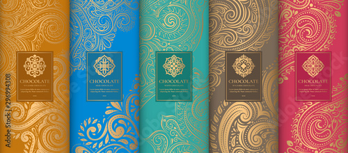 Luxury packaging design of chocolate bars. Vintage vector ornament template. Elegant, classic elements. Great for food, drink and other package types. Can be used for background and wallpaper.