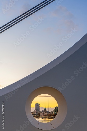 Canvas Print Dublin City Skyline Seen Through Samuel Beckett Bridge