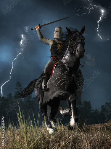 Obrazy rycerze  konny-rycerz-pedzacy-przez-stepy-w-blasku-piorunow