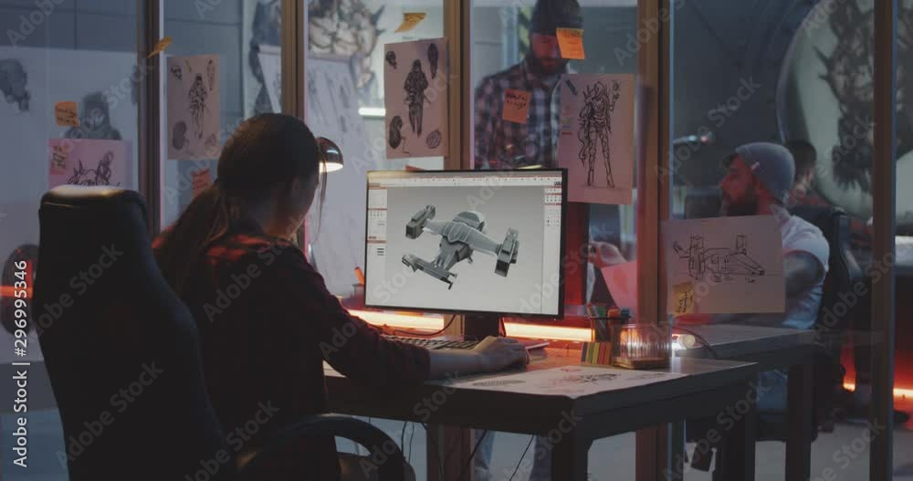 Woman modeling an airplane on computer