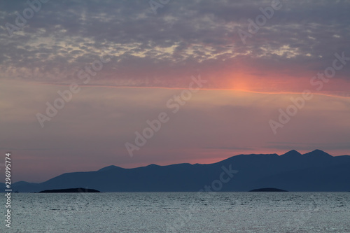 Seascape at sunset. Seaside town of Turgutreis and spectacular sunsets