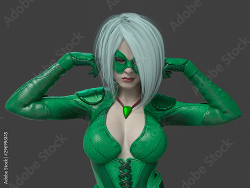 super green girl do not want to listen to you on grey background photo