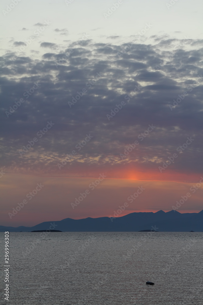 Seascape at sunset.  Seaside town of Turgutreis and spectacular sunsets
