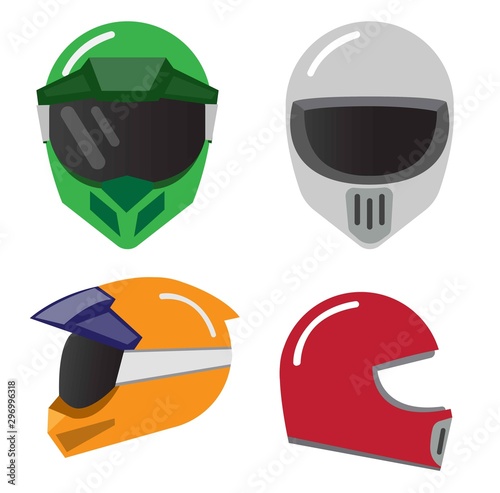 helmet type, full color, vintage, motocross, flat design vector icon set
