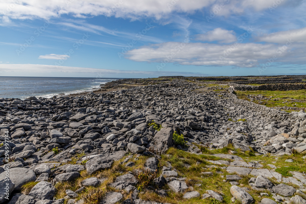 Rocky beach and farms in Inisheer island