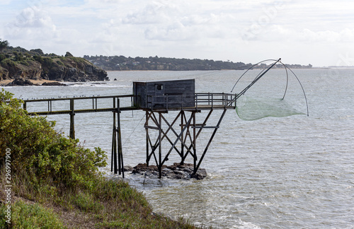 Typical carrelet fishing hut in Pornic, Loire-Atlantique department, western France.