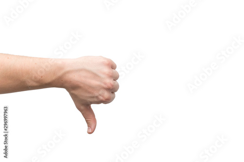 male hand showing thumbs down sign