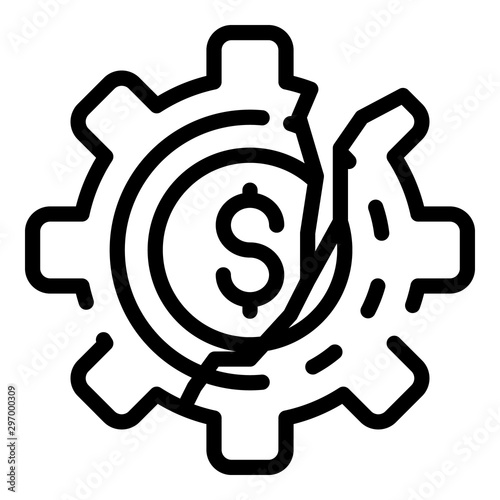 Cracked money wheel icon. Outline cracked money wheel vector icon for web design isolated on white background