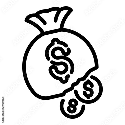 Bankrupt money bag icon. Outline bankrupt money bag vector icon for web design isolated on white background