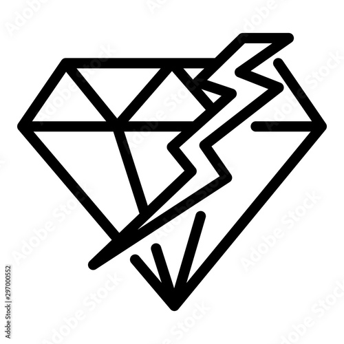 Cracked diamond icon. Outline cracked diamond vector icon for web design isolated on white background
