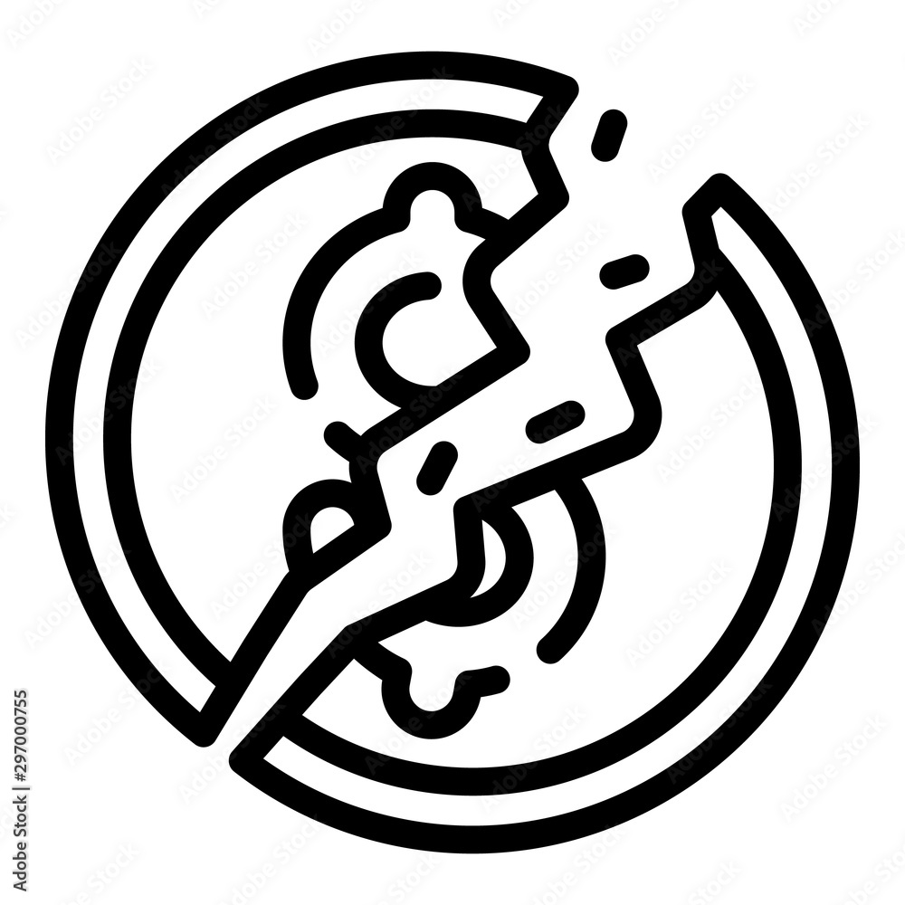 Bankrupt dollar coin icon. Outline bankrupt dollar coin vector icon for web design isolated on white background Bankrupt dollar coin icon. Outline bankrupt dollar coin vector icon for web design isolated on white background