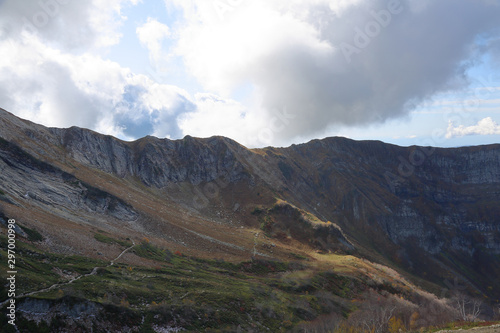 Picturesque mountain range in early autumn