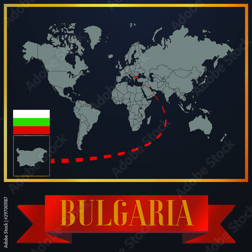 Bulgaria solid country outline silhouette  realistic globe world map template  atlas for infographic  vector illustration  isolated object  background  national flag. countries set 