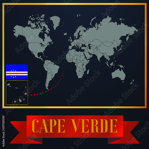 Cape Verde solid country outline silhouette  realistic globe world map template  atlas for infographic  vector illustration  isolated object  background  national flag. countries set 