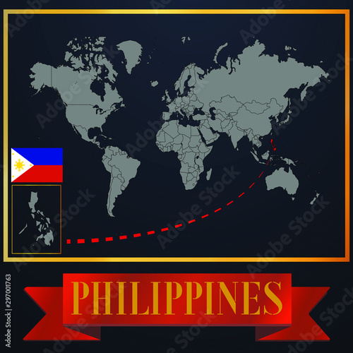 Philippines solid country outline silhouette  realistic globe world map template  atlas for infographic  vector illustration  isolated object  background  national flag. countries set 
