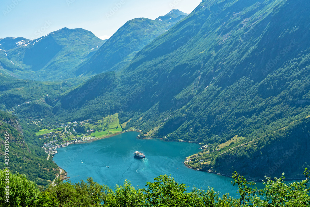 Geiranger fjord sea view, Norway. Mountain natural picturesque landscape.
