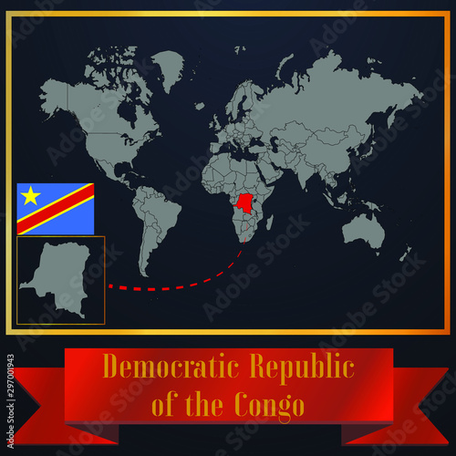 Democratic Republic of the Congo country outline silhouette  realistic globe world map template  atlas for infographic  vector illustration  isolated object  background  national flag. countries set 