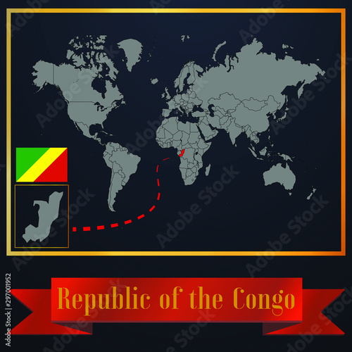 Republic of the Congo solid country outline silhouette  realistic globe world map template  atlas for infographic  vector illustration  isolated object  background  national flag. countries set 