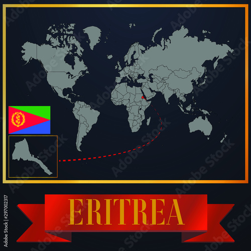  Eritrea solid country outline silhouette  realistic globe world map template  atlas for infographic  vector illustration  isolated object  background  national flag. countries set 