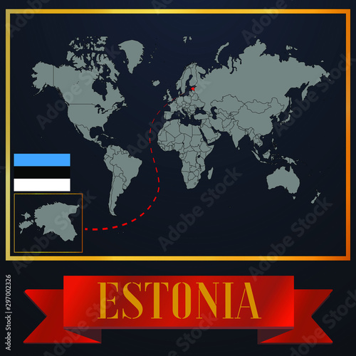 Estonia solid country outline silhouette  realistic globe world map template  atlas for infographic  vector illustration  isolated object  background  national flag. countries set 