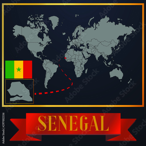 Senegal solid country outline silhouette  realistic globe world map template  atlas for infographic  vector illustration  isolated object  background  national flag. countries set 