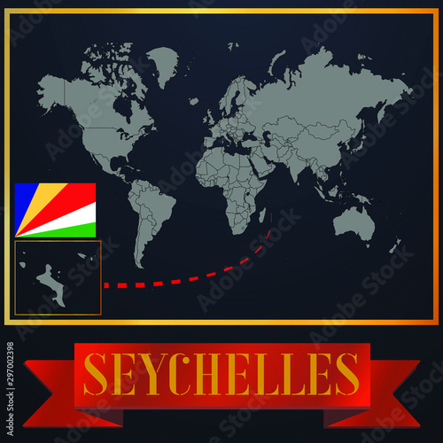 Seychelles solid country outline silhouette  realistic globe world map template  atlas for infographic  vector illustration  isolated object  background  national flag. countries set 