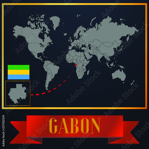 Gabon solid country outline silhouette  realistic globe world map template  atlas for infographic  vector illustration  isolated object  background  national flag. countries set 