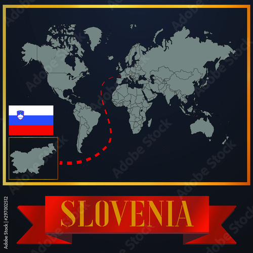 Slovenia solid country outline silhouette  realistic globe world map template  atlas for infographic  vector illustration  isolated object  background  national flag. countries set 
