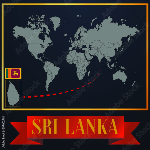 Sri Lanka  solid country outline silhouette  realistic globe world map template  atlas for infographic  vector illustration  isolated object  background  national flag. countries set 