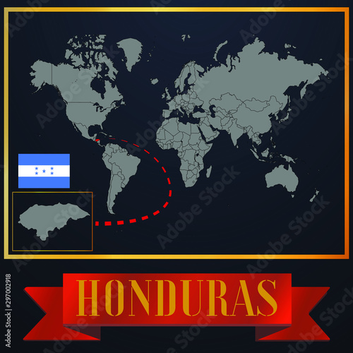 Honduras solid country outline silhouette  realistic globe world map template  atlas for infographic  vector illustration  isolated object  background  national flag. countries set 