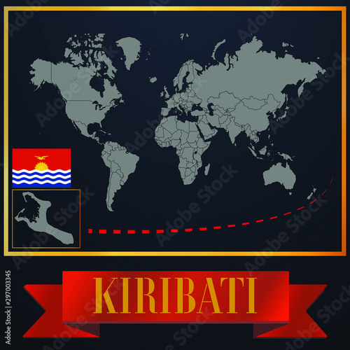Kiribati solid country outline silhouette  realistic globe world map template  atlas for infographic  vector illustration  isolated object  background  national flag. countries set 