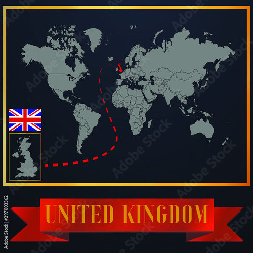 United Kingdom of Great Britain country outline silhouette, realistic globe world map template, atlas for infographic, vector illustration, isolated object, background, national flag. countries set 