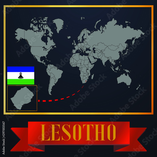  Lesotho solid country outline silhouette  realistic globe world map template  atlas for infographic  vector illustration  isolated object  background  national flag. countries set 