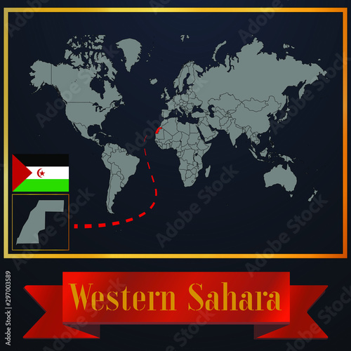 Western Sahara solid country outline silhouette  realistic globe world map template  atlas for infographic  vector illustration  isolated object  background  national flag. countries set 