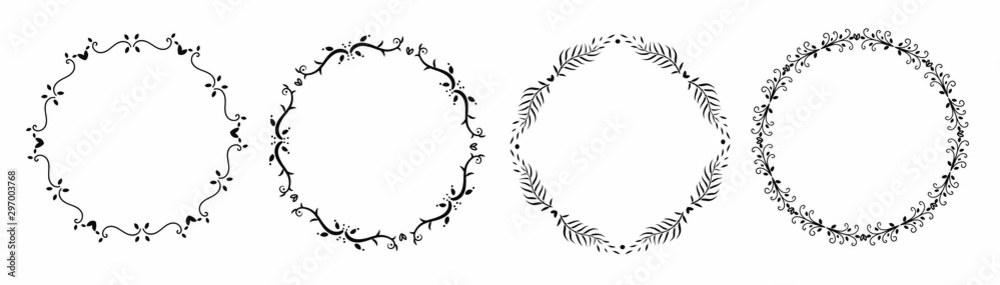 Wreaht vector with flowers and leaves. Set Wreath ornaments illustration. Invitation card Wreaht vector with flowers and leaves. Set Wreath ornaments illustration. Invitation card