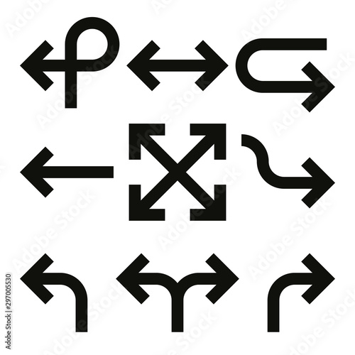Set of arrows. Simple thick black line arrow design. Flat vector icons