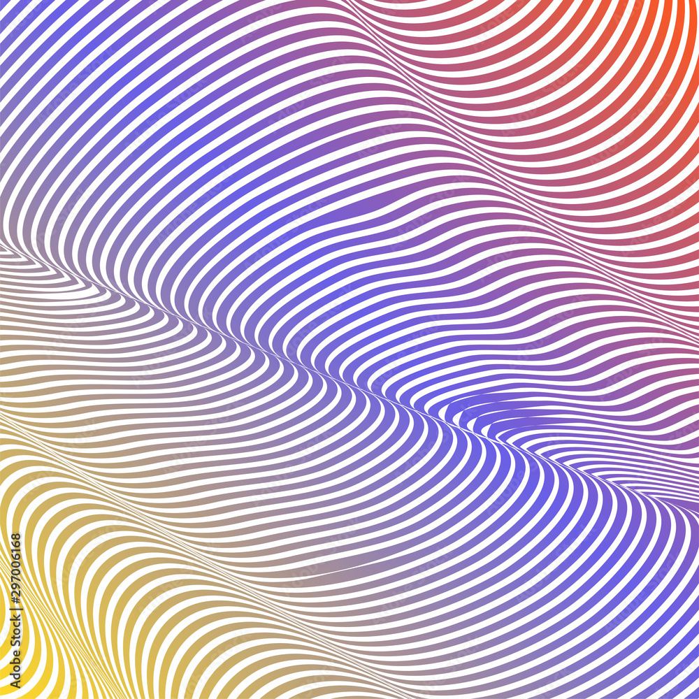 Abstract acid color wavy background, optical art, opart striped. Neon gradient