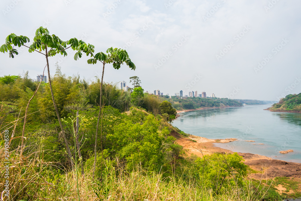 A view of Parana river with low water level during an extremely dry season - Foz do Iguacu, Brazil