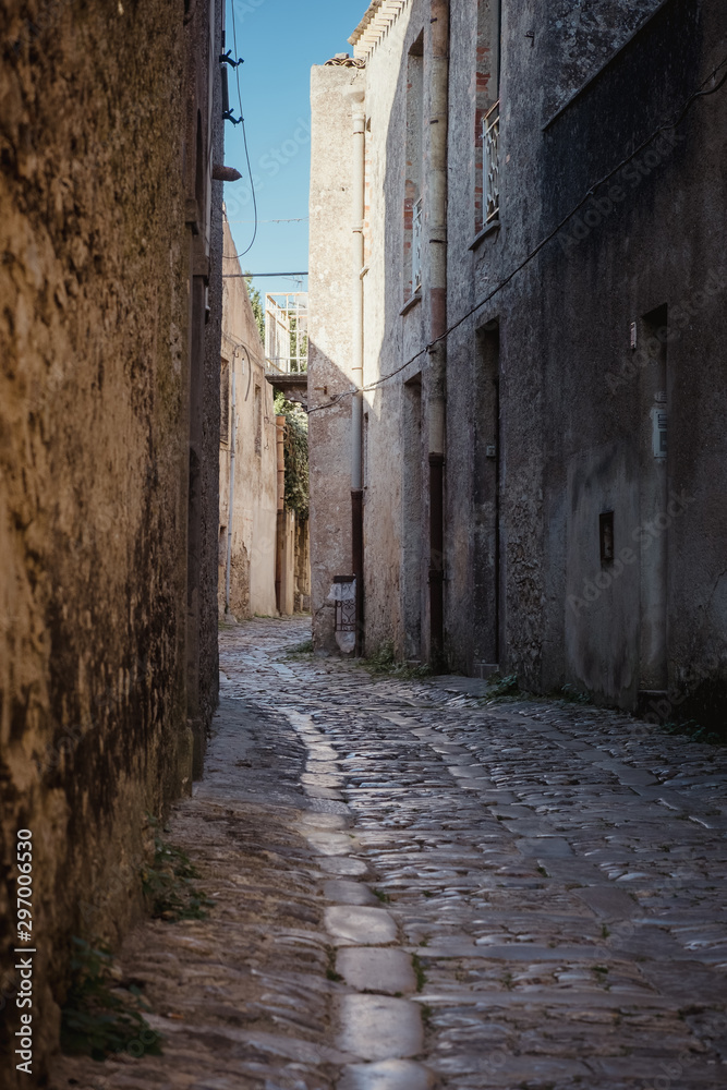 Street of the ancient city of Erice. Sicily, Italy