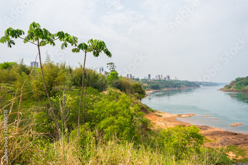 A view of Parana river with low water level during an extremely dry season - Foz do Iguacu, Brazil