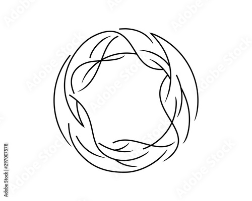 Wreath of leafless branches, black line art, vector illustration 
