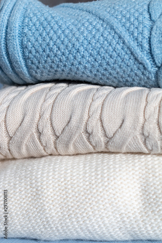 Cozy woolen sweaters texture, abstract fabric background