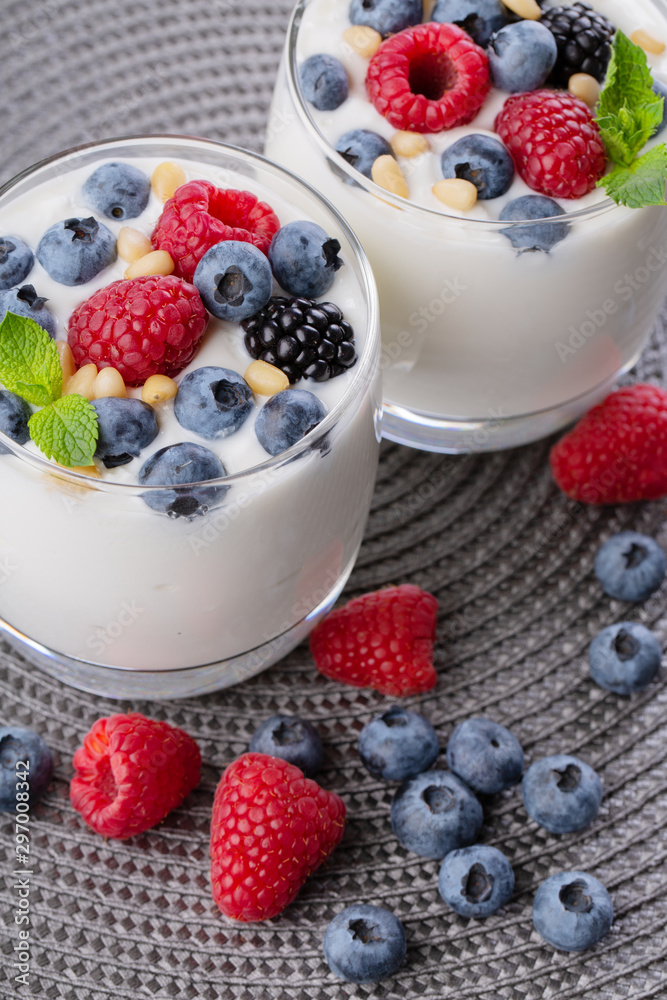 yogurt with a mix of wild berries yogurt with a mix of wild berries