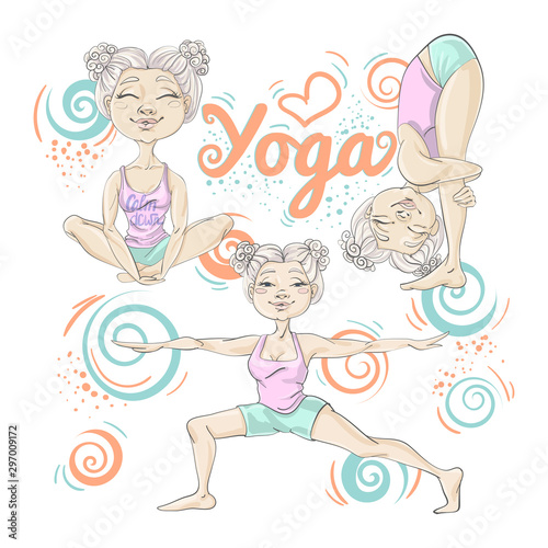 Female yoga. Vector illustration of beautiful cartoon woman.