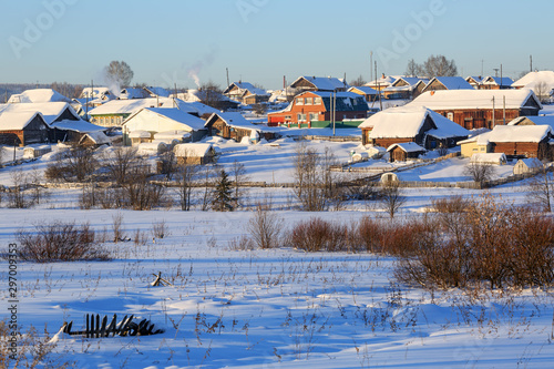 Russian village in winter. Village of Visim, Sverdlovsk region, Russia.