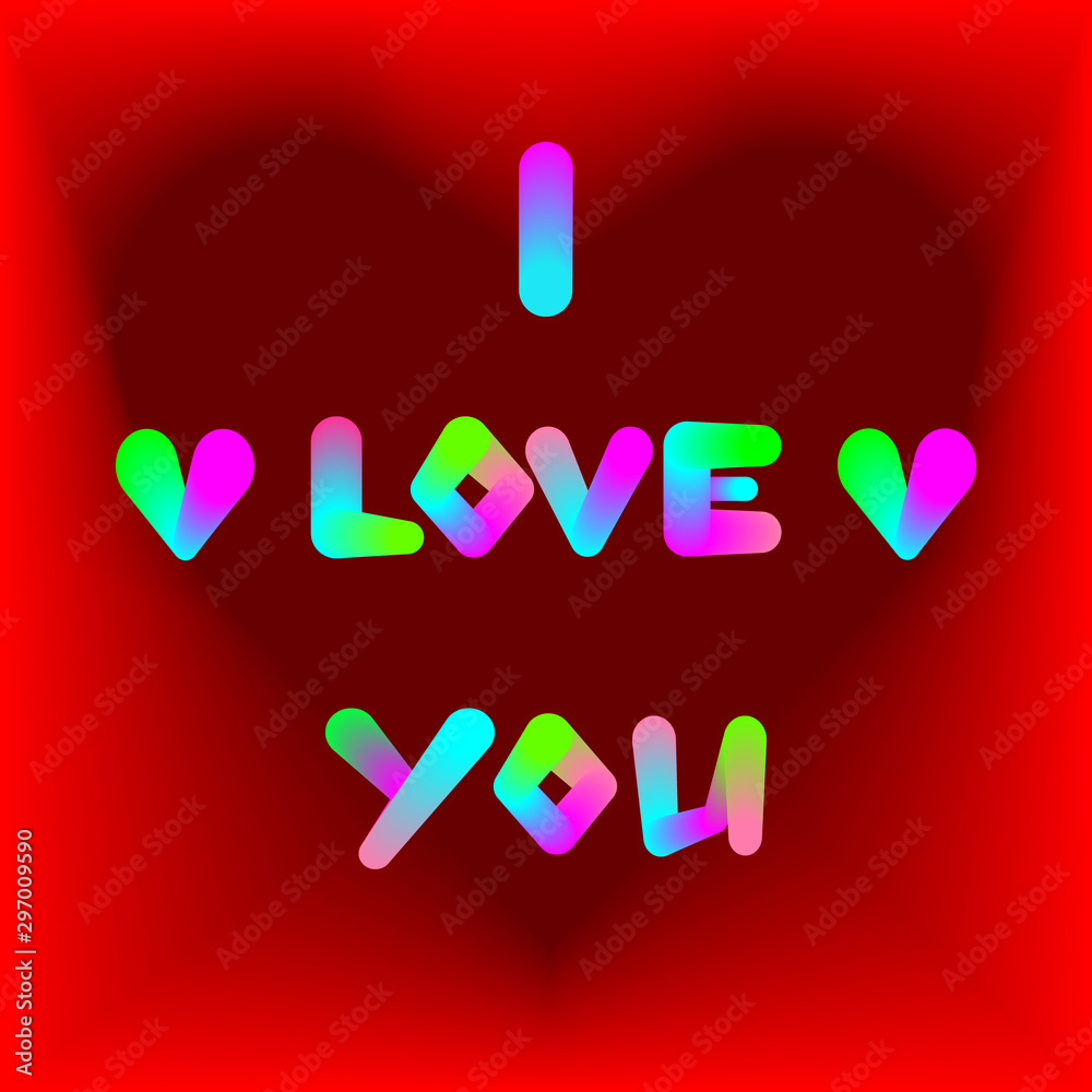 I love you. Multicolored 3D text on a red background. Greeting card. I love you. Multicolored 3D text on a red background. Greeting card.