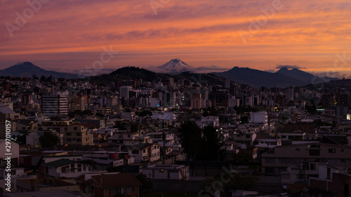 Panoramic view of the city of Quito, Pichincha, Ecuador. March 11, 2018. Sunset