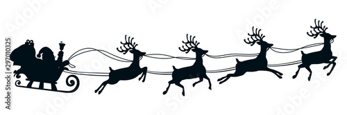 Santa Claus flyin on Christmas sleigh silhouette – stock vector